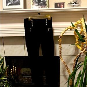 Black High-Waisted Pants with Silver Button Detail